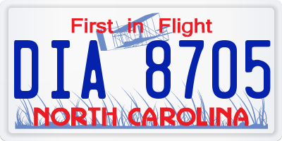 NC license plate DIA8705