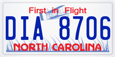 NC license plate DIA8706