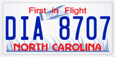 NC license plate DIA8707