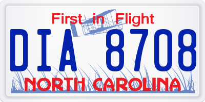NC license plate DIA8708
