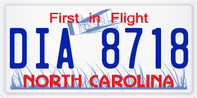 NC license plate DIA8718