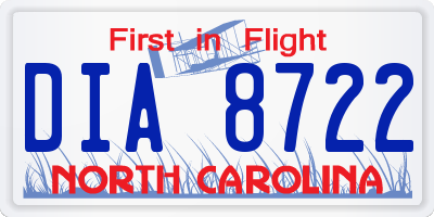 NC license plate DIA8722