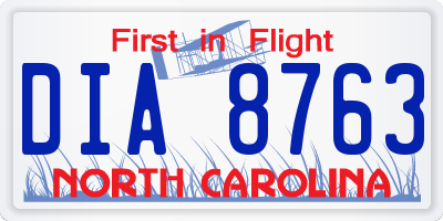 NC license plate DIA8763