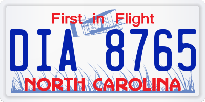 NC license plate DIA8765