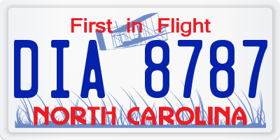 NC license plate DIA8787