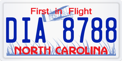 NC license plate DIA8788