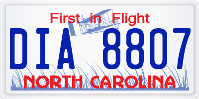 NC license plate DIA8807
