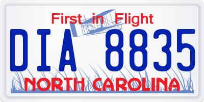 NC license plate DIA8835