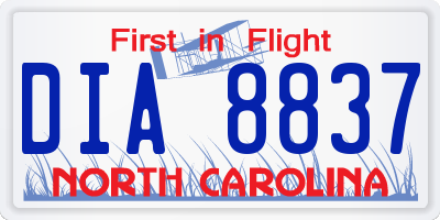 NC license plate DIA8837