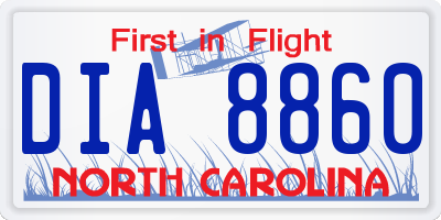 NC license plate DIA8860