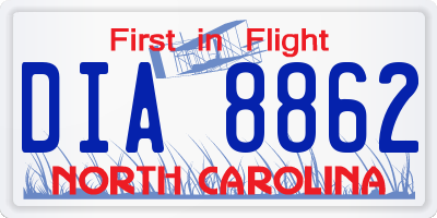 NC license plate DIA8862