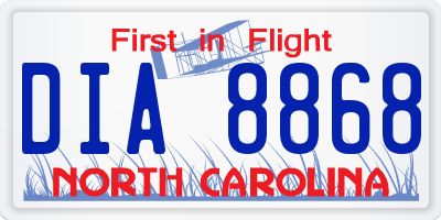 NC license plate DIA8868