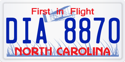 NC license plate DIA8870