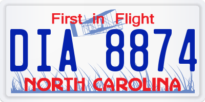NC license plate DIA8874