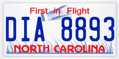 NC license plate DIA8893