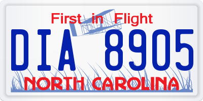 NC license plate DIA8905