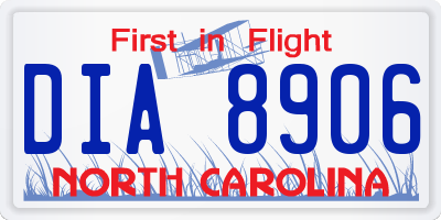 NC license plate DIA8906