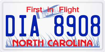 NC license plate DIA8908