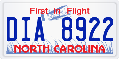 NC license plate DIA8922