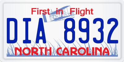 NC license plate DIA8932