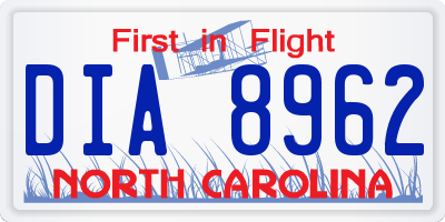 NC license plate DIA8962