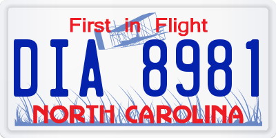 NC license plate DIA8981
