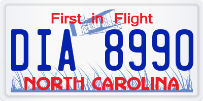 NC license plate DIA8990