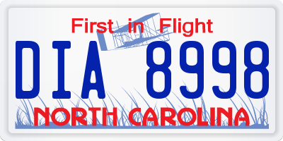 NC license plate DIA8998