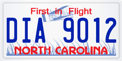 NC license plate DIA9012