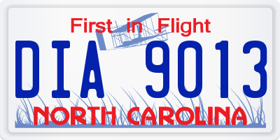 NC license plate DIA9013
