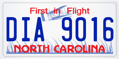 NC license plate DIA9016