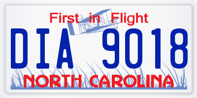NC license plate DIA9018