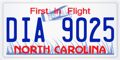 NC license plate DIA9025