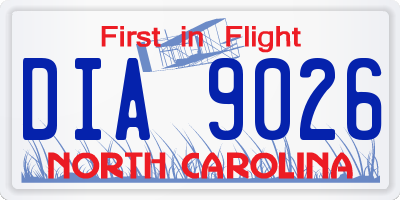 NC license plate DIA9026