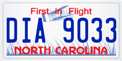 NC license plate DIA9033