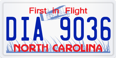 NC license plate DIA9036