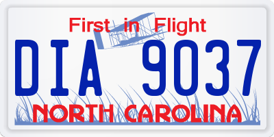 NC license plate DIA9037