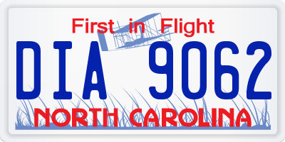 NC license plate DIA9062
