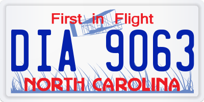 NC license plate DIA9063
