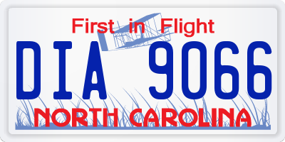 NC license plate DIA9066