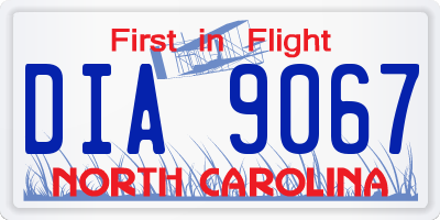 NC license plate DIA9067