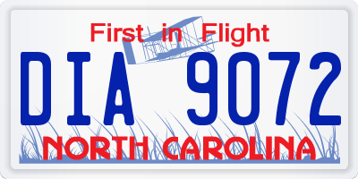 NC license plate DIA9072