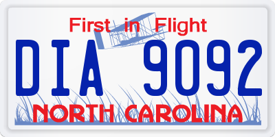 NC license plate DIA9092