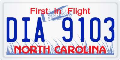 NC license plate DIA9103