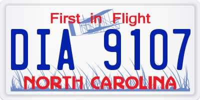 NC license plate DIA9107