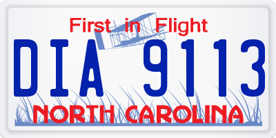 NC license plate DIA9113