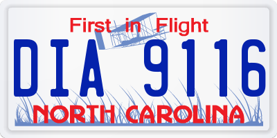 NC license plate DIA9116