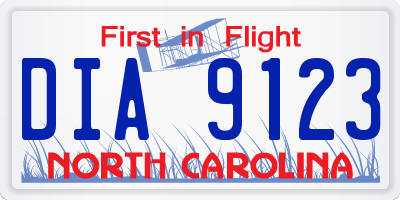NC license plate DIA9123
