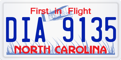 NC license plate DIA9135