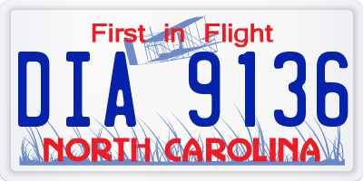 NC license plate DIA9136